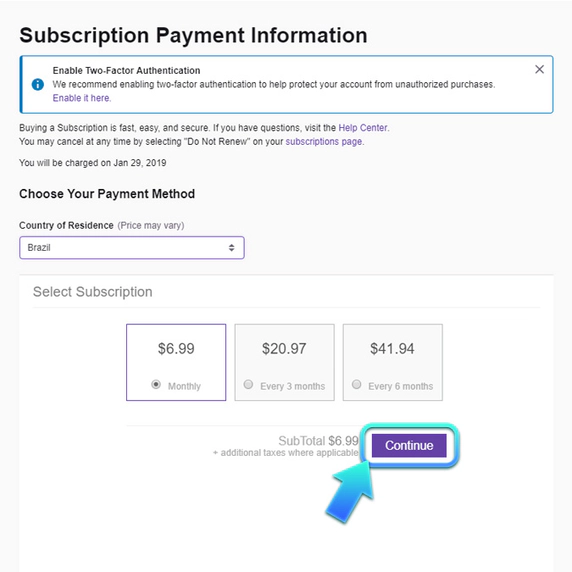 twitch subscription payment info