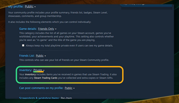 steam inventory private